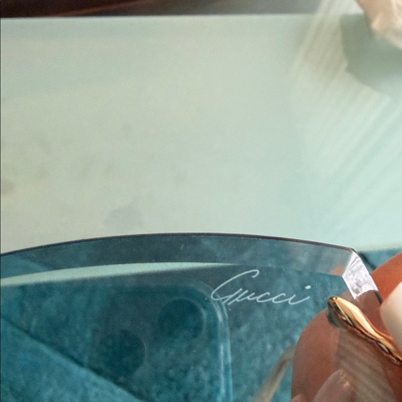 Gucci Women's Sunglasses with Blue bevel cut Lenses & Gold Details - Picture 6 of 8